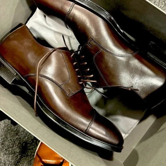 Canali Men’s Derby Dress Shoe - Brown - Lace Up - Italian Made CANALI BROWN BURNISHED LEATHER LACE UP SPLIT TOE DERBY SHOES  main image 4